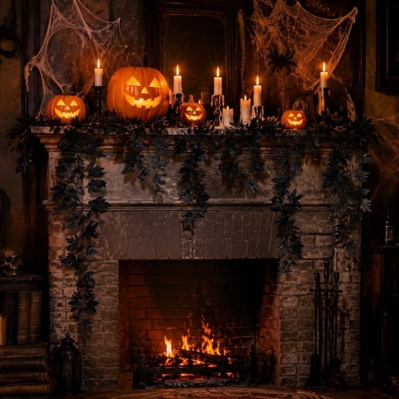 Yyuenw 69in Black Artificial Maple Leaf Garland Halloween Front Door Fireplace Fall Pumpkin Season Hanging Decor Vine