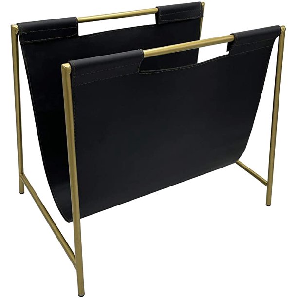 Becki Owens Gold Color Metal Black Leather Magazine Holder