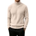 thumbnail image 2 of Men's Turtleneck Sweater Solid Color Knitted Pullover Casual Basic Long Sleeve Tops,Soft, Warm,Stretchy,Work or Outdoor Fall Winter Clothes Beige L, 2 of 5