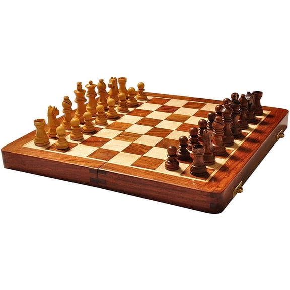 Folding Chess Board With 32 Pawns, 16 X 16 Inches, Indian Rosewood, 2 Players, Age 8 | Wooden Folding Chess Board