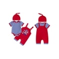 thumbnail image 2 of Cenuakty Baby Boy 4th of July Outfit Patriotic Short Sleeve Striped Romper with Letters Popsicle Embroidery Overalls and Hat, 2 of 9