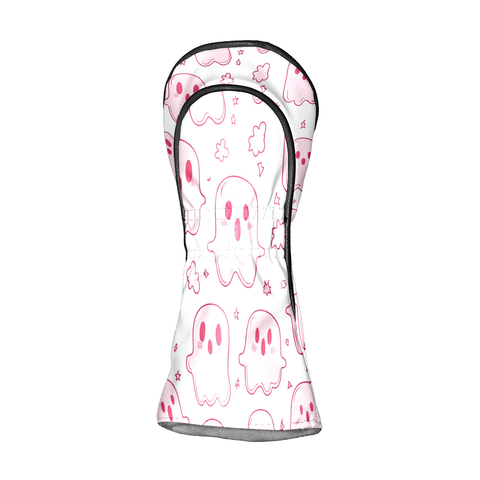 Golf Club Covers, LightPink Cartoon Ghosts Premium PU Leather Driver Hybrid Putter Head Covers with Velvet Lining, Waterproof Golf Gifts for Men Women