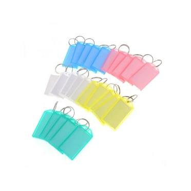 25Pcs Metal Colored Plastic Rectangle Keychain Keyring Tags ID Label Name Tag Ring Keychain