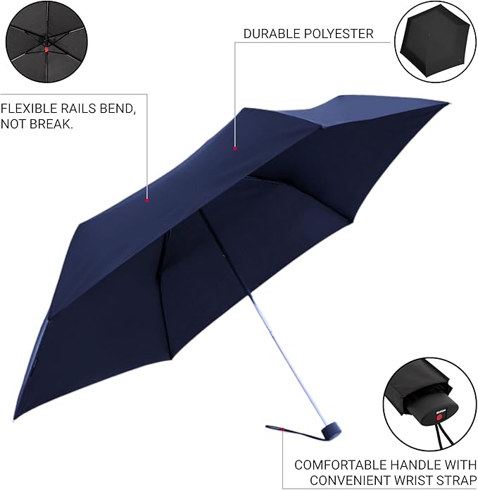Parapluie Manuel Knirps Slim Small - Compact, Léger, Résistant Au Vent Jusqu'à 80 Km/h (Bleu Marine) - 5