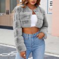 thumbnail image 6 of BiZtdJrK Lightning Sales Of Today Prime Faux Fur Coats for Women Laple Neck Cropped Winter Warm Outwear Long Sleeve Open Front Casual Teddy Jacket Gray 3XL, 6 of 9
