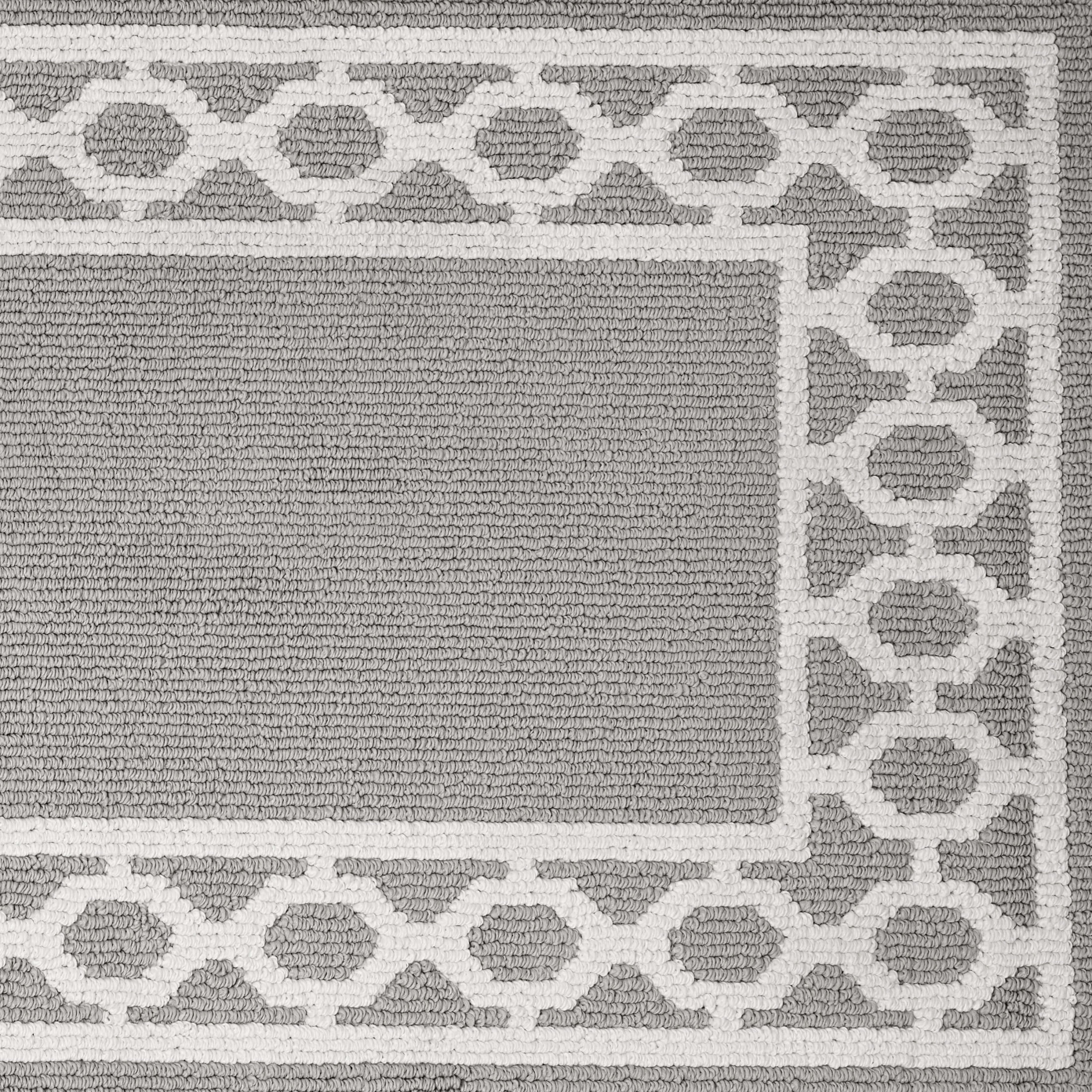 Washable Skid-Resistant Runner Rug, Trellis Border , Light Grey and White , 26" x 45"/26" x 60"