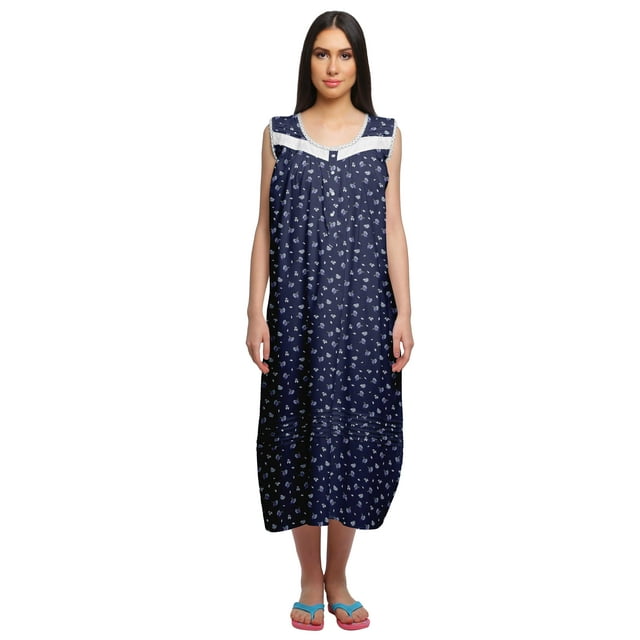 Moomaya Chemise de Nuit d'Allaitement à Col Rond Imprimé pour Femmes en Coton