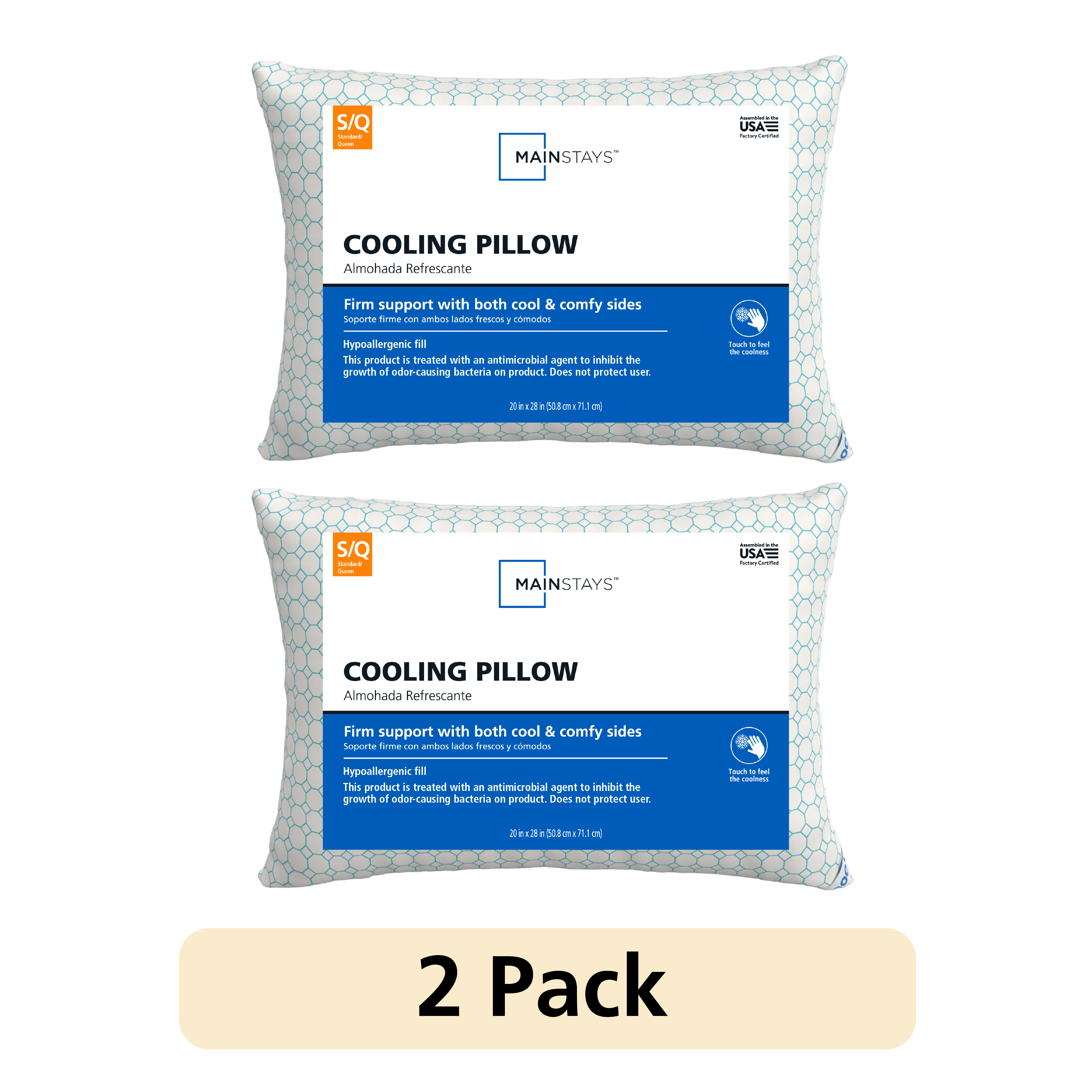 Mainstays Cooling Bed Pillow, Standard/Queen - Firm, Dual-Sided Cool or Comfy Pillow Cover (2 Count)