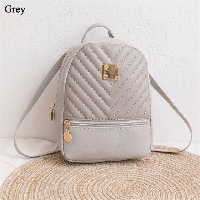 Mini mochila bordada para mujer, bolsos de hombro pequeños con rejillas de diamantes, bolso de cuero PU, bolsos escolares de moda, mochila informalgrey Fivean unisex