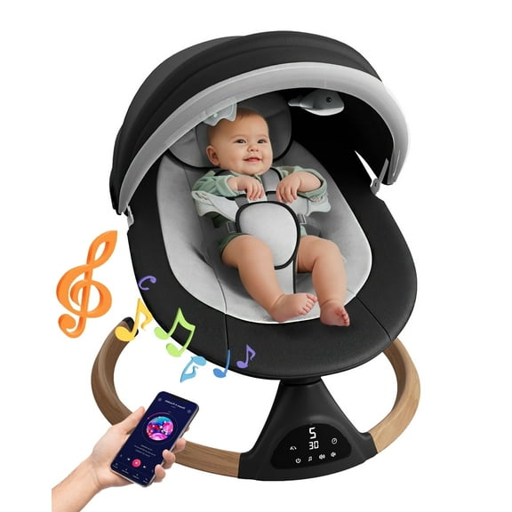 Babyomi Baby Swing for Infant, Electric Bluetooth Swing Rocker with 5 Sway Speeds& 10 nursery rhyme , Black
