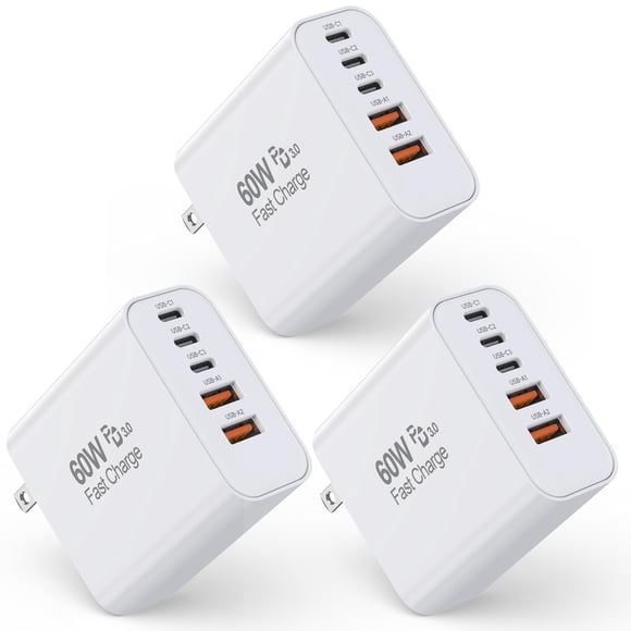 Articona Paquete de 3 Cargadores USB-C de Carga Rápida de 60W con 5 Puertos