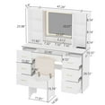 thumbnail image 5 of 47" Large Vanity Desk with LED Lighted Mirror & Power Outlet & 7 Drawers, Makeup Vanity Table Set with Storage Stool and Hair Dryer Rack, White, 5 of 9
