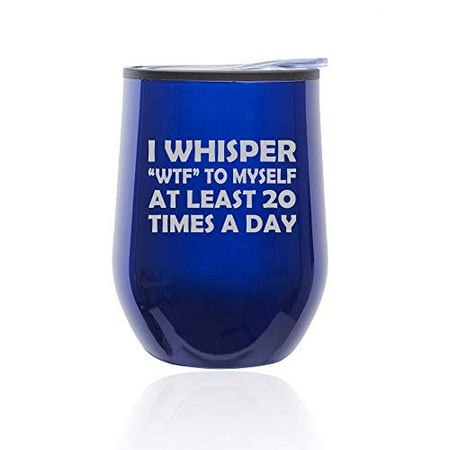 

Stemless Wine Tumbler Coffee Travel Mug Glass with Lid I Whisper WTF To Myself At Least 20 Times A Day Funny (Blue)