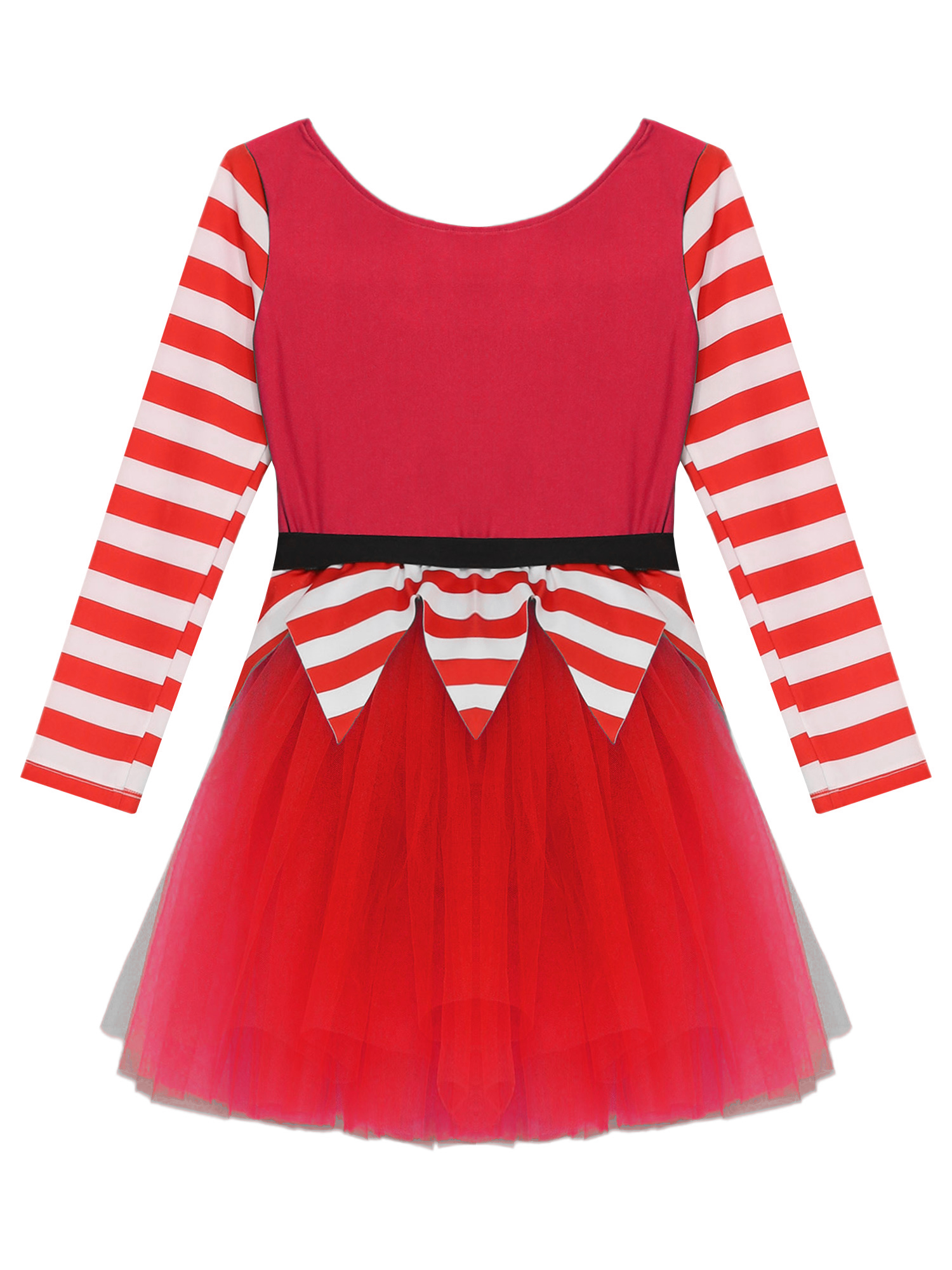 iEFiEL Kids Girls Christmas Elf Dress Long Sleeve Stripes Tutu Dance Dress Leotard Santa Little Helper Outfit Red 6