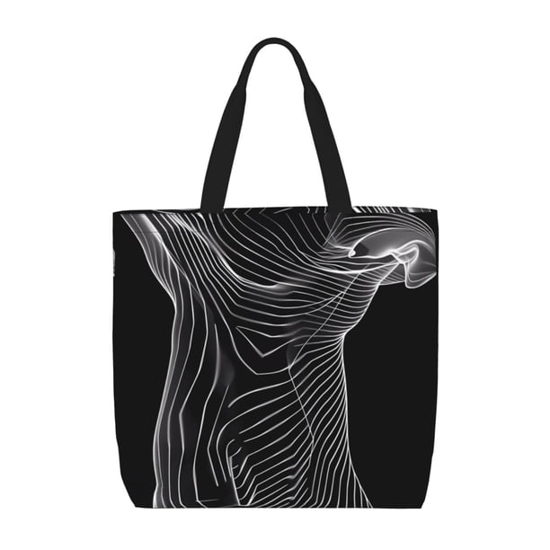 Fotbe Geometric Lines Dog Art Bolsa Tote con Estampado para Mujer, Bolsos con Cremallera, Bolsa de Hombro Casual de Gran Capacidad con Bolsillos Internos