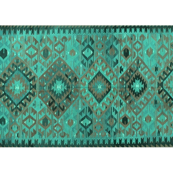 Ahgly Company Machine Washable Indoor Rectangle Persian Turquoise Blue Traditional Area Rugs, 8' x 10'