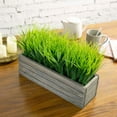 thumbnail image 4 of MyGift 14 Inch Artificial Green Grass Plant in Vintage Gray Wood Planter Window Box, Faux Greenery in Decorative Rectangular Crate Style Wooden Container, 4 of 7