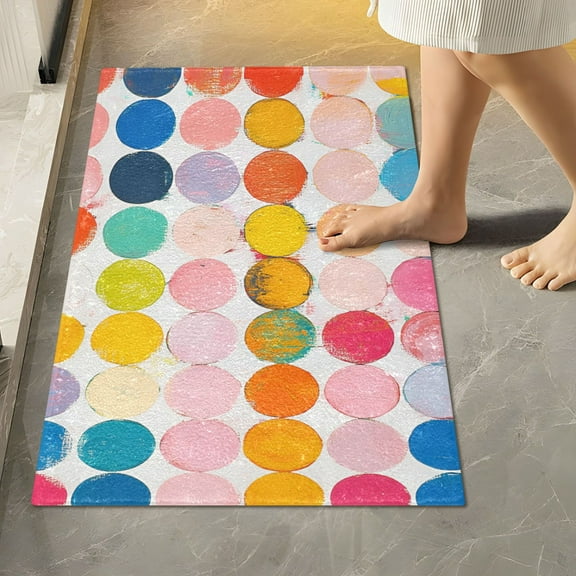 Yayeee Bath Rug for Bathroom Floor Non Slip Rectangle Fluffy Soft Absorbent Mat, 16"x24", Yellow Circles
