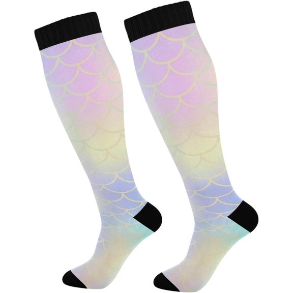 GZHJMY Mermaid Compression Socks, Women Men Long Stocking (20-30mmHg), Travel Knee High Stockings for Athletic Sports,Running,Cycling,Nursing