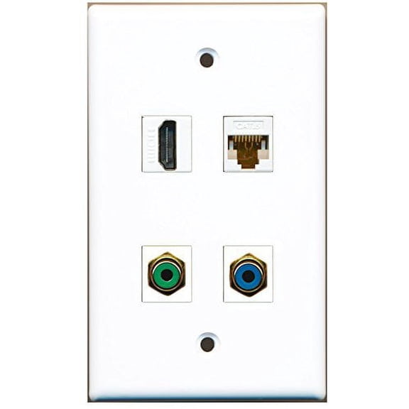 RiteAV - 1 Port HDMI 1 Port RCA Green 1 Port RCA Blue 1 Port Cat6 Ethernet White Wall Plate