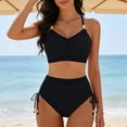 thumbnail image 2 of ThriftyPlait Women Twist Front Bikini Sets High Waisted Spaghetti Strap Swimwear Ruched Side Drawstring Two Piece Bathing Suit Summer Beach Swimwear, 2 of 7