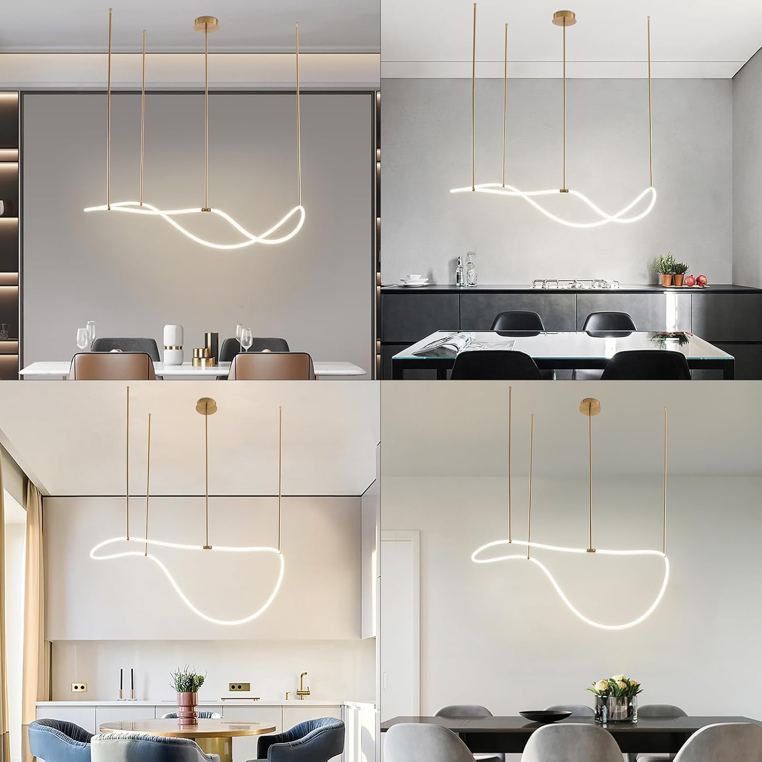 LED Modern Music Symbol Pendant Light, 4500K Acrylic Linear Adjustable Height Chandeliers Ceiling Mount Lighting Fixture for Dining Room Living Room Bedroom