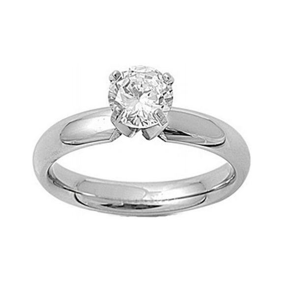 iJewelry2 Clear Round Brilliant CZ Stainless Steel Polished Engagement Band Ring