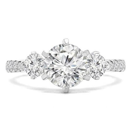 Majesty Diamonds MD210338-5 2.1 CTW Round Diamond 6-Prong Tappered Three-Stone Engagement Ring with Accents in 14K White Gold - Size 5