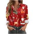 thumbnail image 2 of Weiqiqre Womens Fall Clothes Long Sleeve Christmas Shirts Santa Claus Party Button Down Shirts X-Mas Funky Hawaiian Shirt, 2 of 5