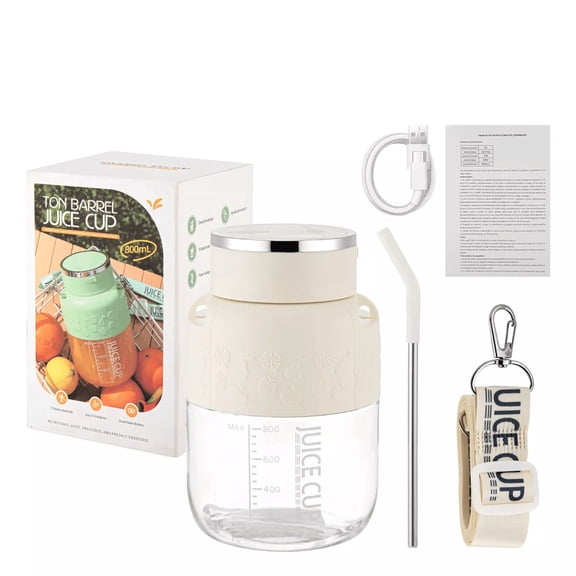 Btomtd 27oz Portable Juicer with 10 Stainless Steel Blades, Juicing Bucket and Sports Juicer Cup, Large Capacity Fruit Juicer Machine, White