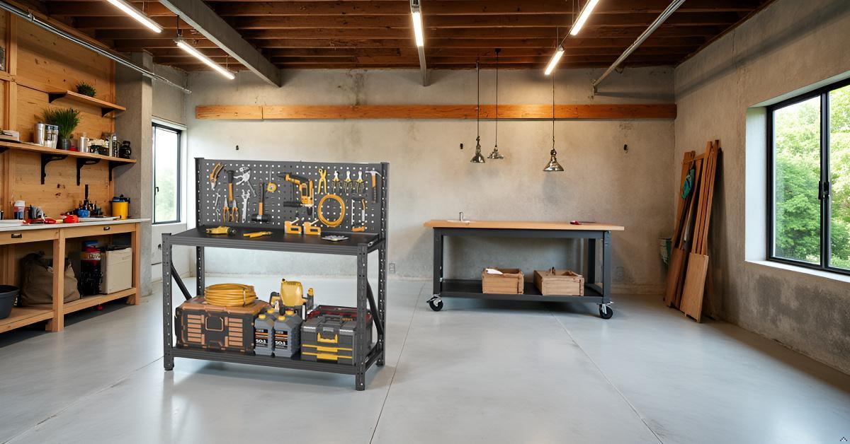Mintazer Metal Storage Shelves with Pegboard and Wheels, 47"W Heavy Duty Garage Storage Rack with Adjustable Shelves for Home Office Kitchen Warehouse Factory, Black