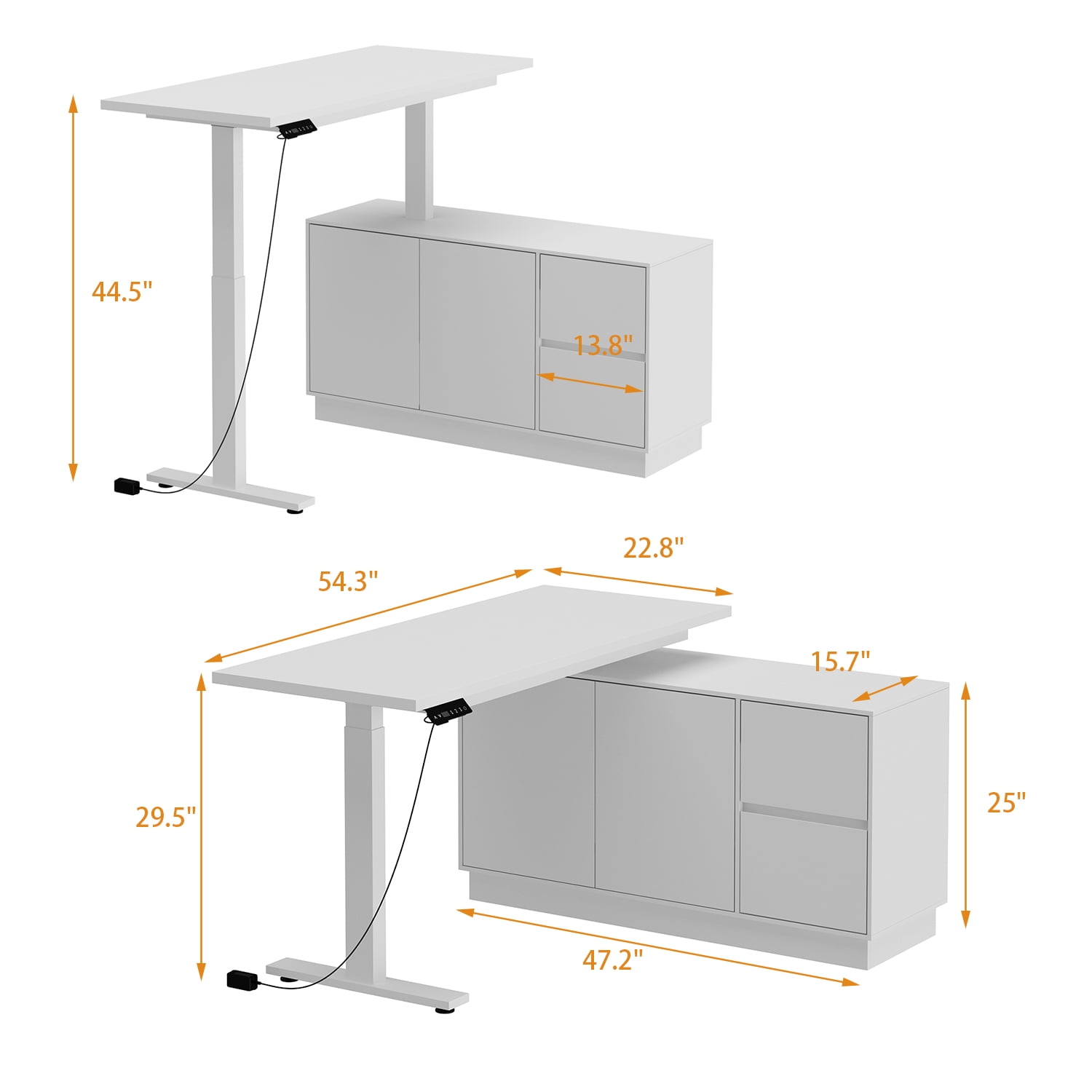 KULAGAGA L Shaped Standing Desk Height Adjustable, 54.3" W Electric Sit Stand Desk with Drawers & Storage Cabinet, Reversible Home Office Table Corner Computer Workstation, White (29.5"-44.5" H)