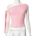 thumbnail image 4 of Women'S Off Shoulder Double Lined Crop Tops 2025 Going Out Sleeveless Asymmetrical Y2k Tops Pink M, 4 of 7