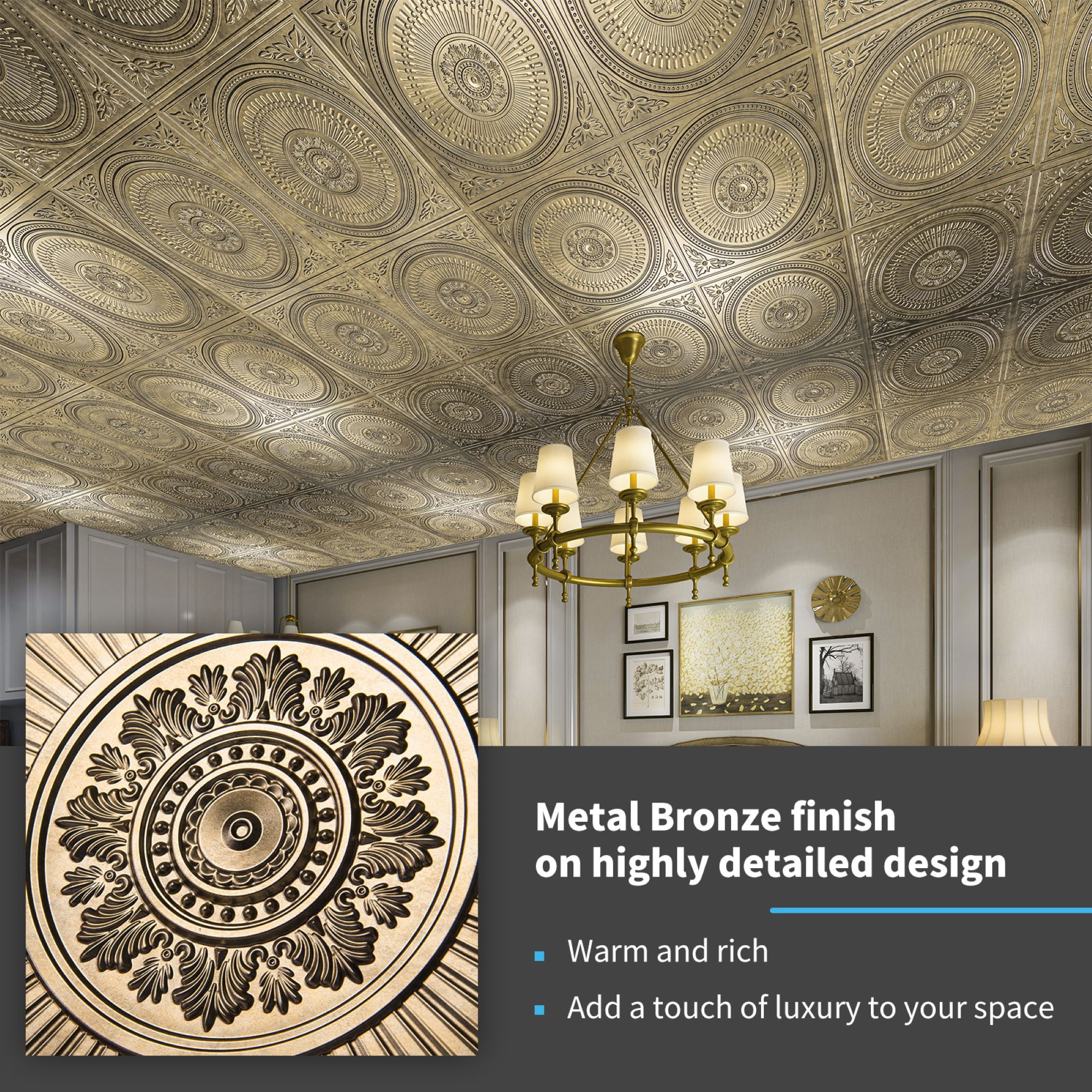 24''X24'' Drop Ceiling Tiles,3D Decorative PVC Ceiling Panels for Living Room,Office,12-Pack