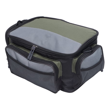 Green Polyester Square Fishing Tackle Bag with Adjustable Shoulder Strap and Side Pockets