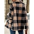 thumbnail image 6 of Women Winter Button Front Plaid Pattern Double Pocket Drop Shoulder Flannel Coat Long Sleeve Jacket Outwear Black XL, 6 of 8