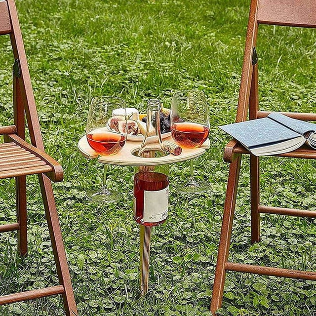 Table à Vin Extérieure-Table à Vin Pliante en Bois-Porte-Verre Porte-Bouteille et Verre Table Pliante de Bureau