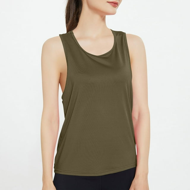 BLCHUNen Camisoles pour Femmes Col Rond Chandail Sans Manches Dos Ouvert Léger Extensible Décontracté Sport Actif Gym Blouses Tendance