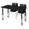 Kee 48" x 24" Height Adjustable Classroom Table - Mocha Walnut & 2 Andy 18-in Stack Chairs- Black