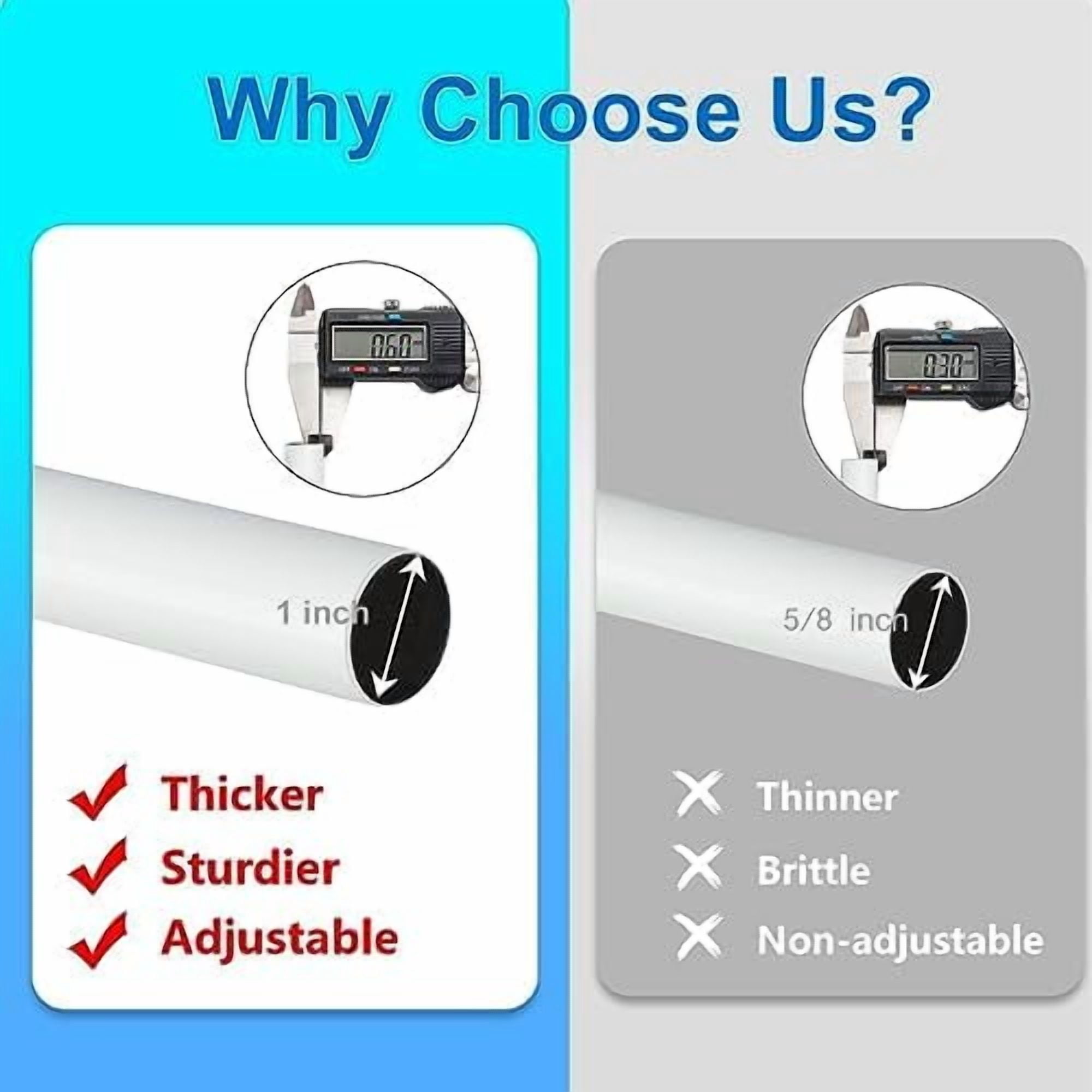 Curtain Rods for Windows 16 to 200 Inches Adjustable Length 1 Inch Diameter Window Curtain Rod with Aluminium End Cap, White