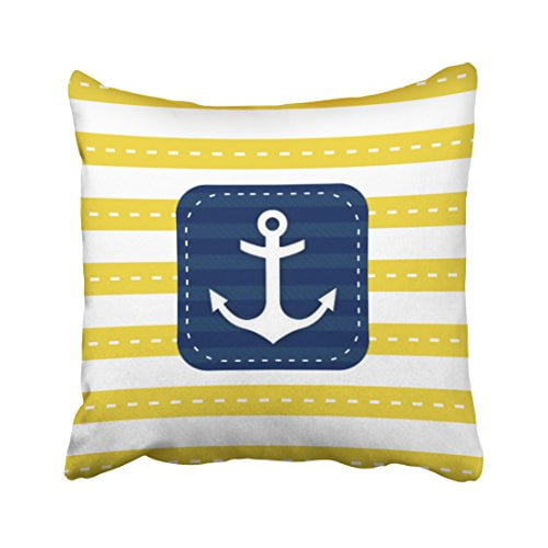 Winhome Square Throw Pillow Covers Retro Nautical Yellow Stripes Navy Blue Banner Anchor Pillowcases Polyester 18 X 18 Inch With Hidden Zipper Home Sofa Cushion Decorative Pillowcase Walmart Com Walmart Com