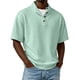 thumbnail image 1 of Blusas y camisas de manga corta y cuello redondo para hombre, de pana, color liso, informales, a la moda, con medio botón, cuello alto, manga corta, de poliéster., 1 of 6