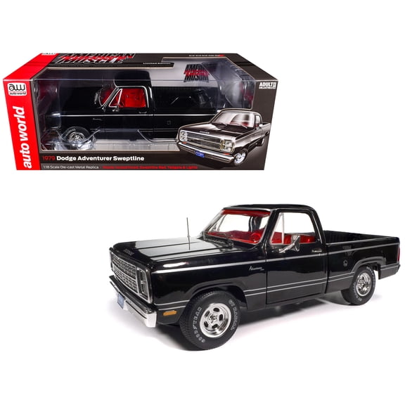 1979 Dodge Adventurer Sweptline Pickup Truck Black with Red Interior "American Muscle" 1/18 Diecast Model Car Auto World