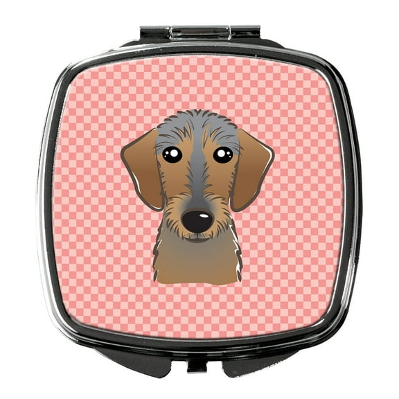 Carolines Treasures BB1233SCM Checkerboard Pink Wirehaired Dachshund Compact Mirror BB1233SCM  multicolor