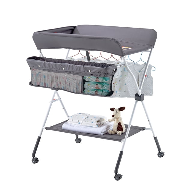 VEVOR Cambiador de pañales plegable para bebe con cesta lateral y ruedas, color gris oscuro