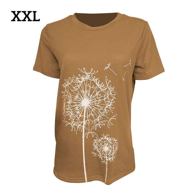 Femmes Col Rond Chemises Manches Courtes Pissenlit Style Simple Top Été Respirant T-shirts Unisexe Vêtements Accessoire de Mode Kaki XXL