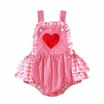 thumbnail image 1 of Rhoudy Barboteuse Fille Col Ras du Cou Sans Manches Cœur Brodé Rayé Combinaison une-Pièce Robe Rose 6-12 Mois, 1 of 6