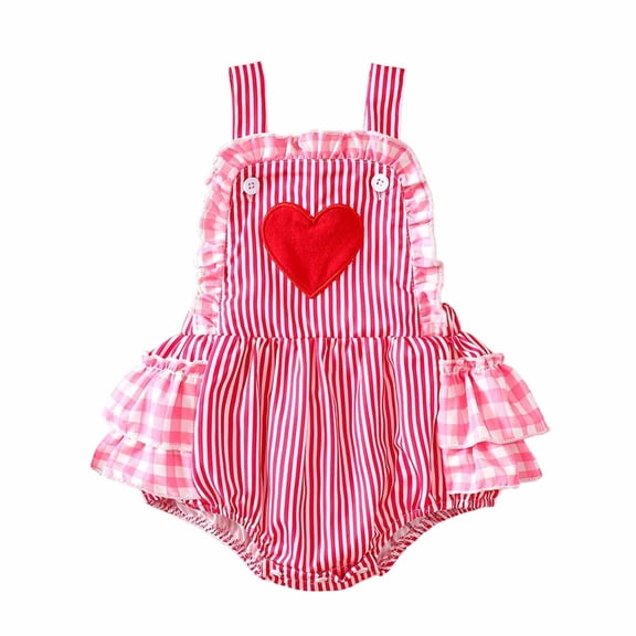 Tiijoy Girls Valentine's Day Romper Hearts Print Ruffle Sleeveless Bodysuit, Sizes 6-12M