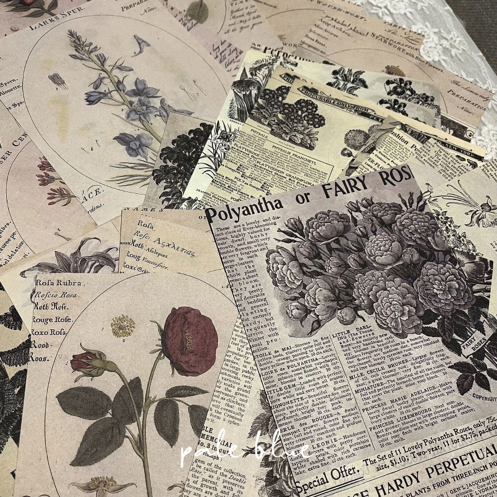 60 Sheets Vintage Floral and Newspaper Sheet Music Scrapbook Paper - Junk Journal DIY Materials