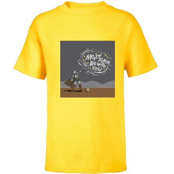 Star Wars Mando & Grogu Christmas Merry Force Be With You - Short Sleeve T-Shirt for Kids - Customized-Yellow